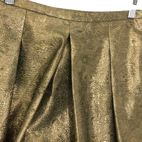 Club Monaco Gold Skirt Mini Pleated Brocade Skater Pockets Lined Side Zip Sz 00 - Picture 6 of 13